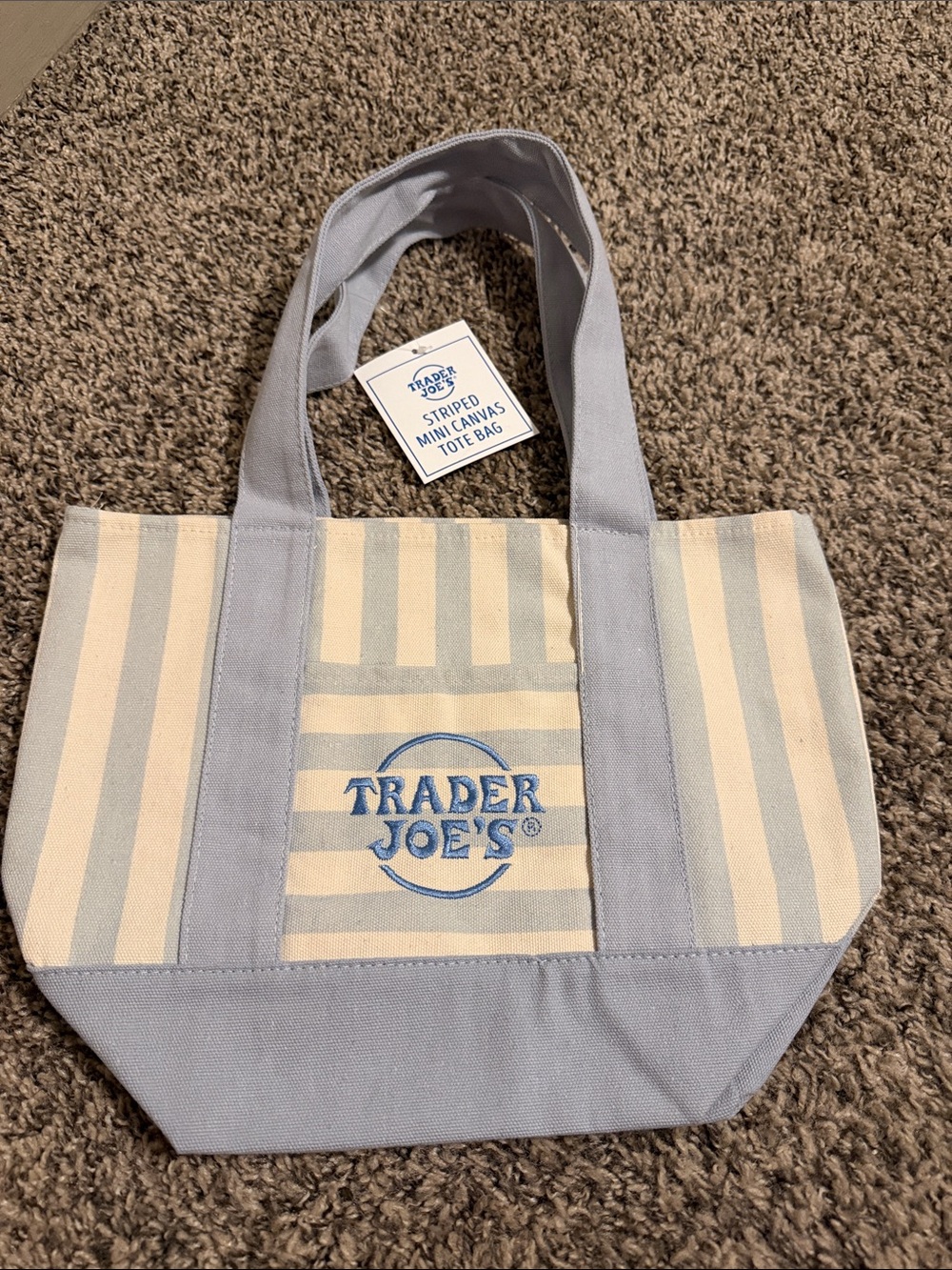 Trader Joe's Blue & Cream Striped Mini Canvas Tote Bag